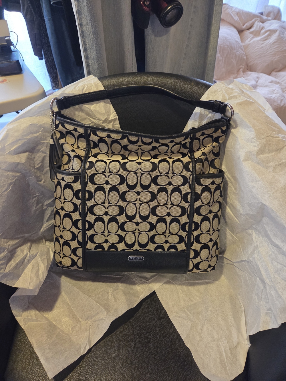 Coach Signature Jacquard Hobo Bag in Gray/Black